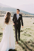 Nouveauté : Robe de mariée en tulle à manches longues et appliques - Vêtements de mariée