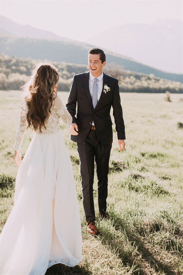 Nouveauté : Robe de mariée en tulle à manches longues et appliques - Vêtements de mariée