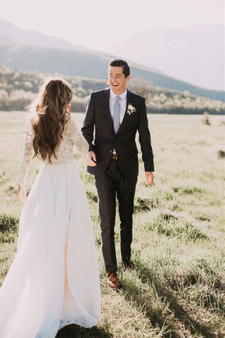 Nouveauté : Robe de mariée en tulle à manches longues et appliques - Vêtements de mariée