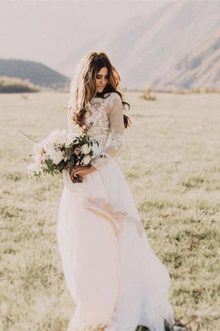 Nouveauté : Robe de mariée en tulle à manches longues et appliques - Vêtements de mariée