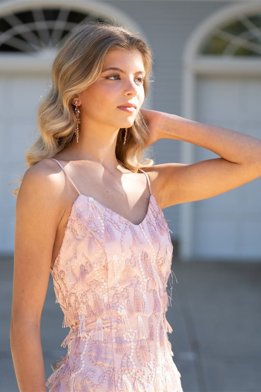 Nouvelle robe de bal rose sans manches à appliques et dos nu