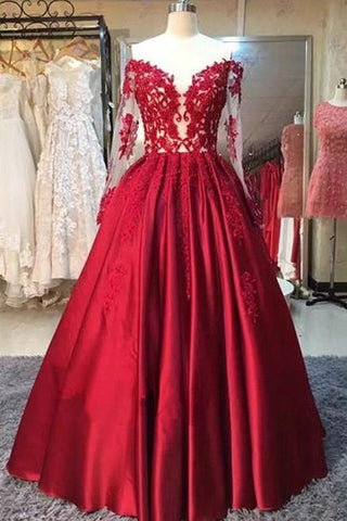 Vestidos de fiesta rojos de última colección: hombros descubiertos, apliques de encaje, mangas largas, vestidos de noche con volumen.