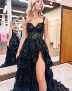 New Arrival Sweetheart Sleeveless A Line Lace Evening Party Gowns with Sweep Train