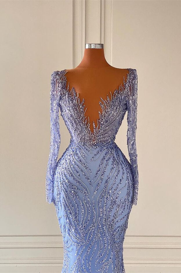 Vestidos de noche de sirena con escote en V, manga larga y cuentas, recién llegados.