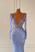 Vestidos de noche de sirena con escote en V, manga larga y cuentas, recién llegados.