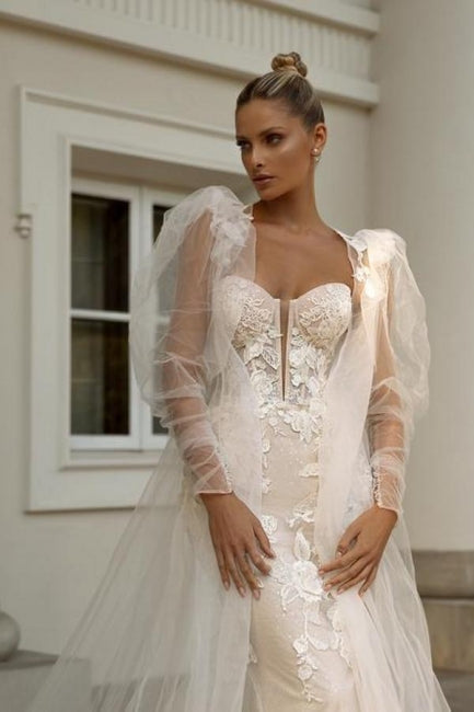 Vestidos de novia de encaje de sirena sin mangas con escote corazón noble