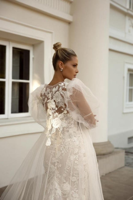 Vestidos de novia de encaje de sirena sin mangas con escote corazón noble