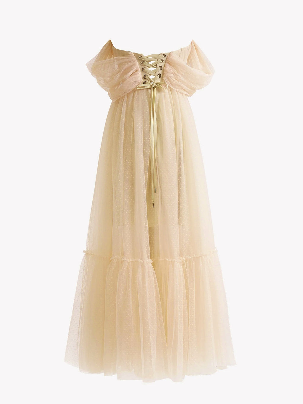 Vestido de graduación de corte A, tul color champán, escote corazón y largo hasta la rodilla