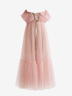 Vestido de graduación de corte A, rosa palo, tul, escote corazón, largo hasta la rodilla