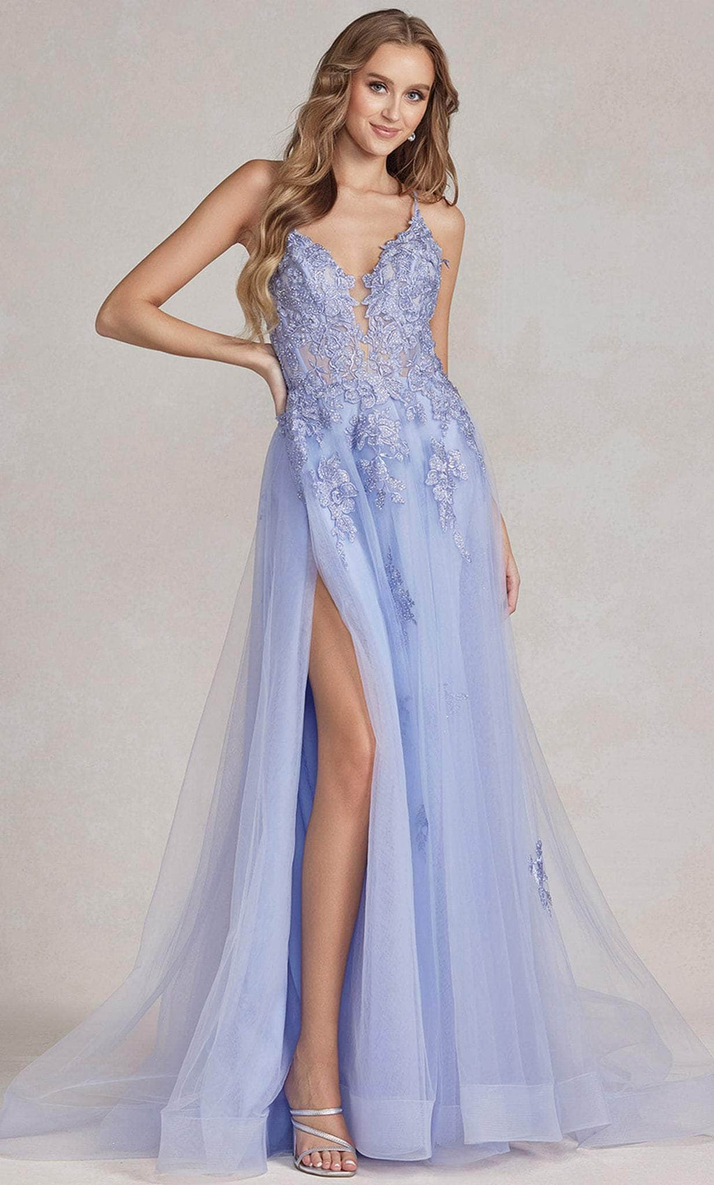 Embroidered Plunging V-Neck Prom Gown