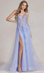 Embroidered Plunging V-Neck Prom Gown