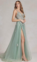 Embroidered Plunging V-Neck Prom Gown