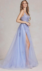 Embroidered Plunging V-Neck Prom Gown