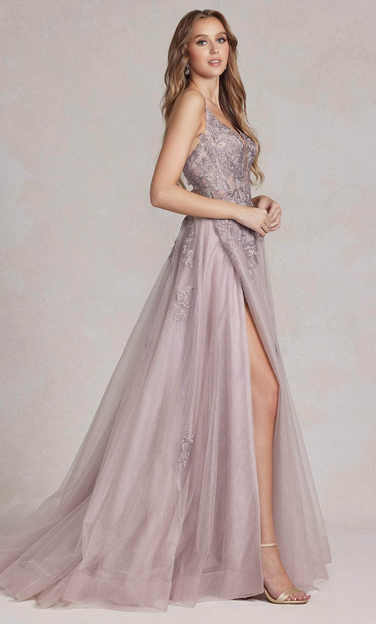 Embroidered Plunging V-Neck Prom Gown