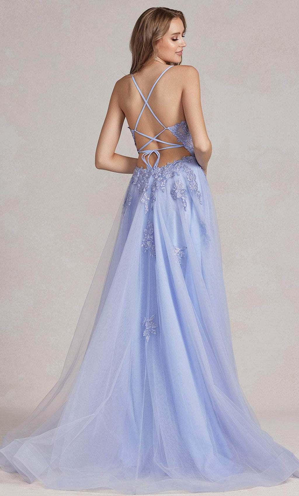 Embroidered Plunging V-Neck Prom Gown