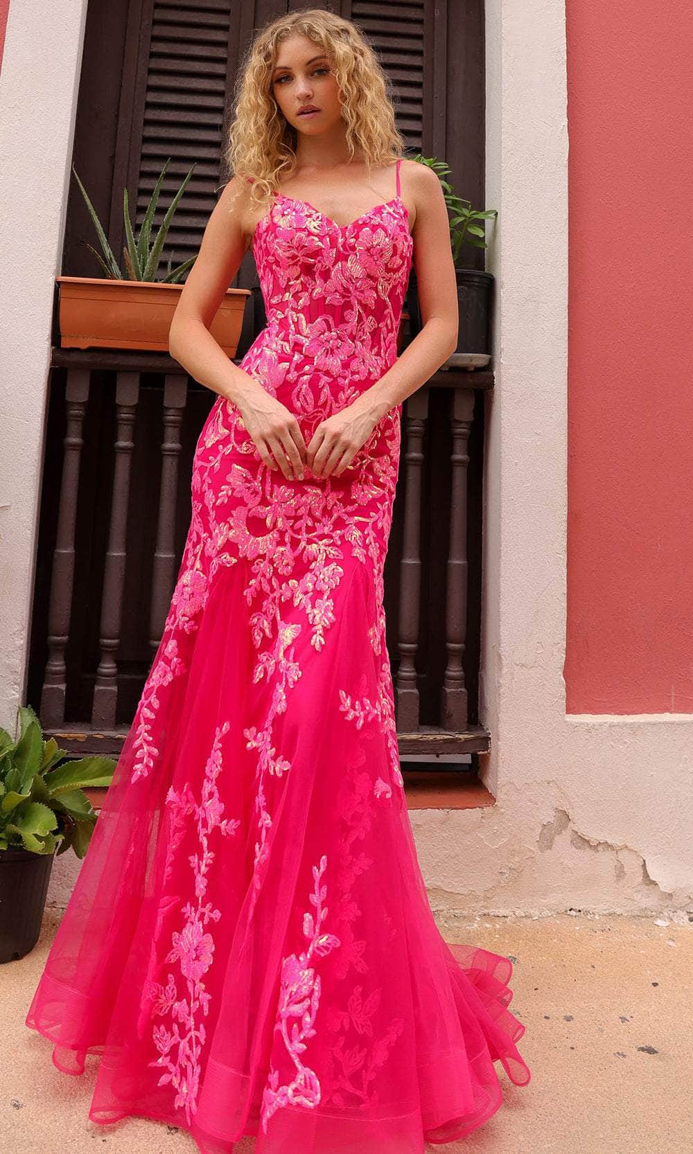 Vestido de graduación con corsé transparente