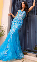Vestido de graduación con corsé transparente