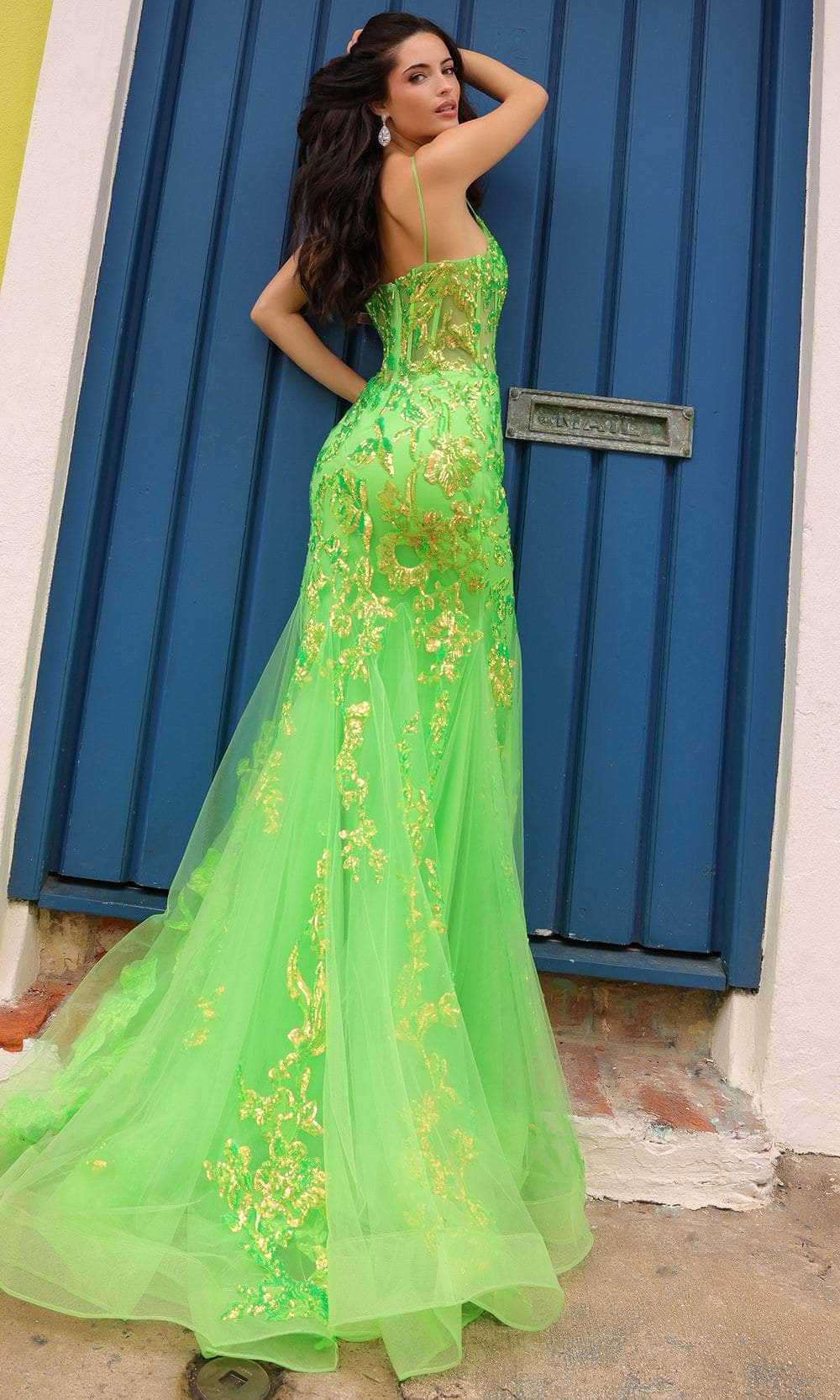 Vestido de graduación con corsé transparente