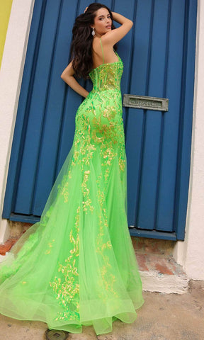 Vestido de graduación con corsé transparente