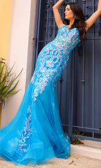 Vestido de graduación con corsé transparente