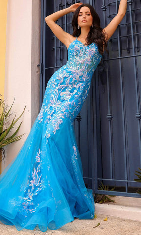 Vestido de graduación con corsé transparente