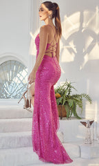 Beaded Cowl Prom Dress with Slit