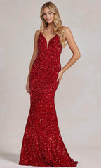 Sequin V-Neck Evening Dress