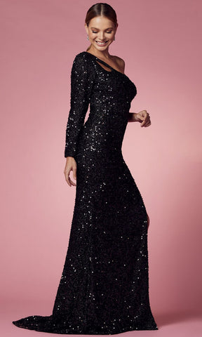 Robe de soirée ornée de sequins et de découpes