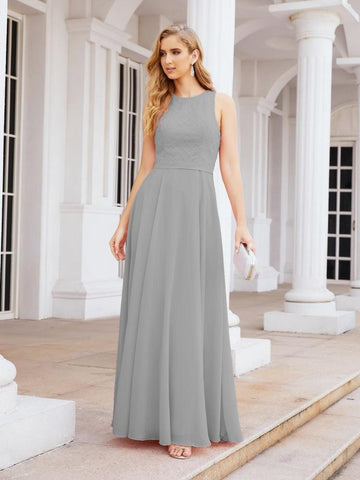 Robe de soirée trapèze en mousseline de soie et sequins, longueur au sol, manches longues, style bal de promo, SEA28076 