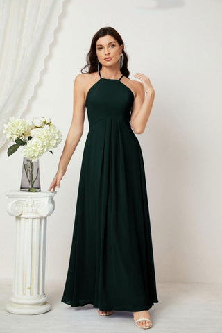 Baoleely - Vestido de dama de honor de gasa con cuello halter, largo, corte A, vestido formal de noche 2805 