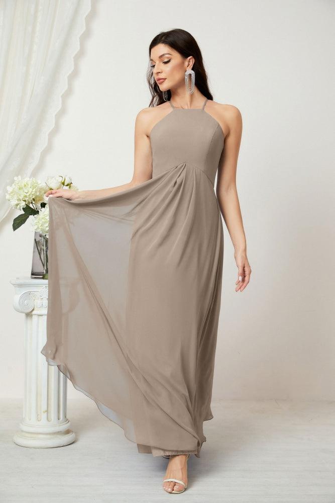 Baoleely - Vestido de dama de honor de gasa con cuello halter, largo, corte A, vestido formal de noche 2805 