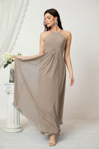 Baoleely - Vestido de dama de honor de gasa con cuello halter, largo, corte A, vestido formal de noche 2805 