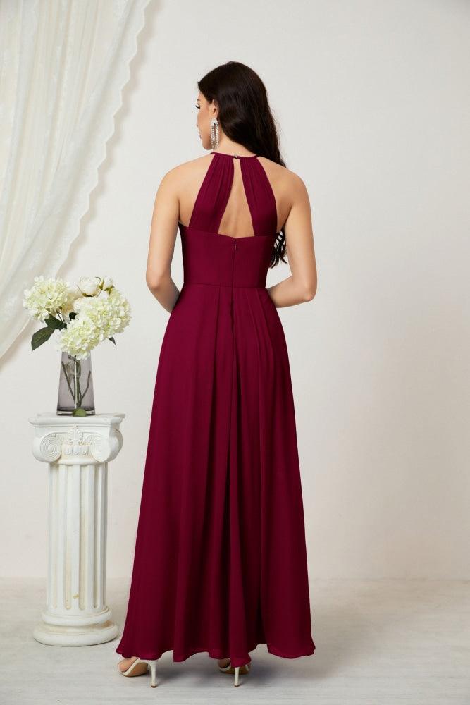 Baoleely - Vestido de dama de honor de gasa con cuello halter, largo, corte A, vestido formal de noche 2805 