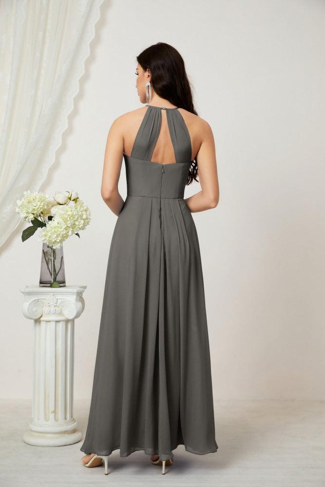 Baoleely - Vestido de dama de honor de gasa con cuello halter, largo, corte A, vestido formal de noche 2805 