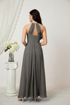Baoleely - Vestido de dama de honor de gasa con cuello halter, largo, corte A, vestido formal de noche 2805 
