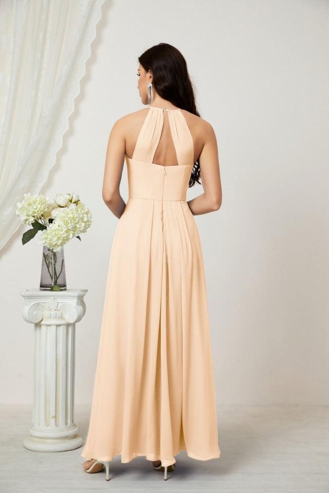 Baoleely - Vestido de dama de honor de gasa con cuello halter, largo, corte A, vestido formal de noche 2805 
