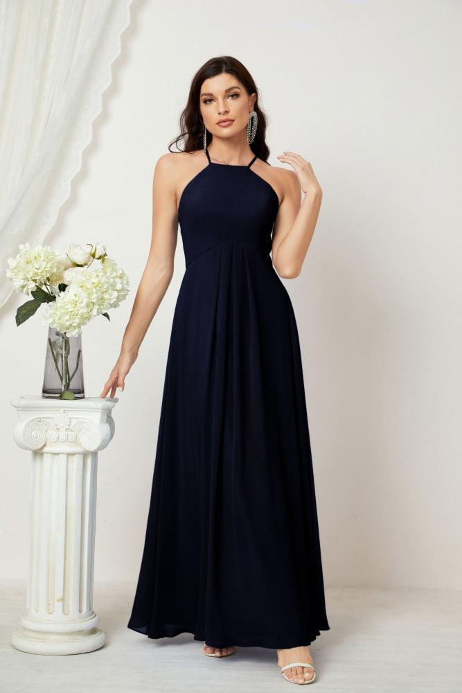 Baoleely - Vestido de dama de honor de gasa con cuello halter, largo, corte A, vestido formal de noche 2805 