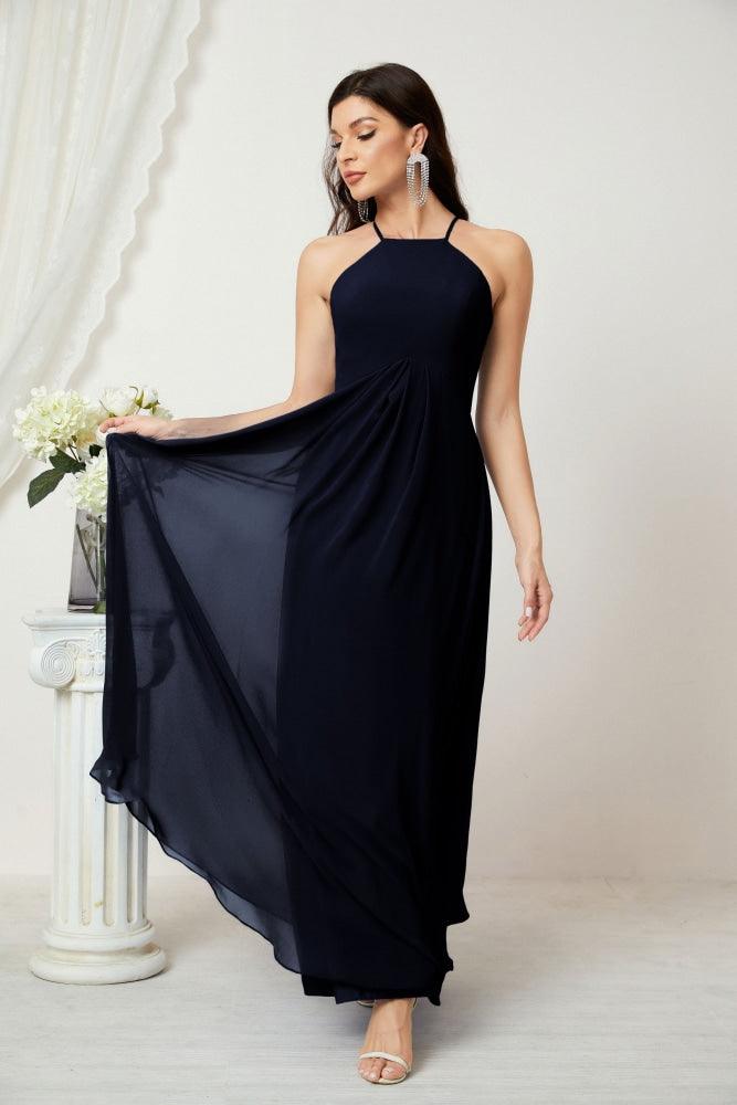 Baoleely - Vestido de dama de honor de gasa con cuello halter, largo, corte A, vestido formal de noche 2805 