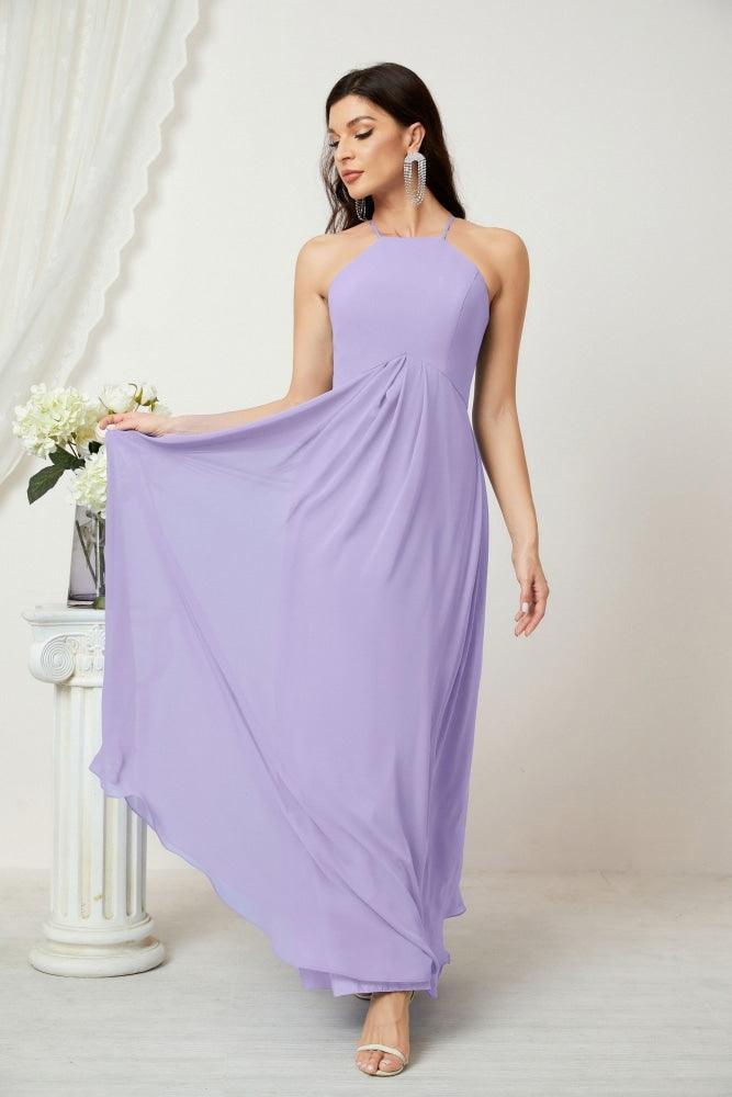 Baoleely - Vestido de dama de honor de gasa con cuello halter, largo, corte A, vestido formal de noche 2805 