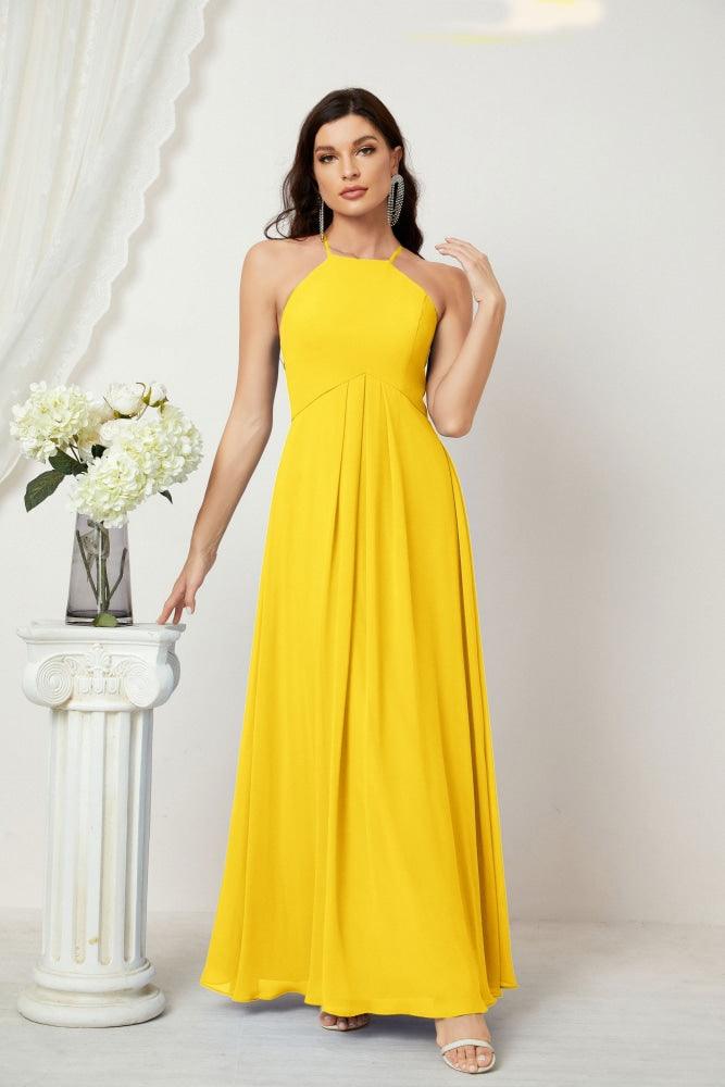 Baoleely - Vestido de dama de honor de gasa con cuello halter, largo, corte A, vestido formal de noche 2805 