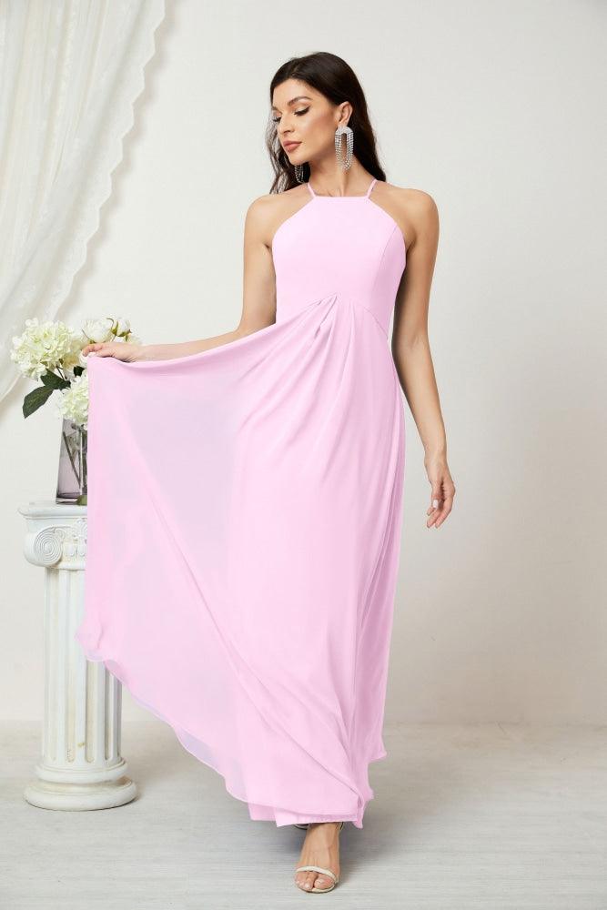 Baoleely - Vestido de dama de honor de gasa con cuello halter, largo, corte A, vestido formal de noche 2805 