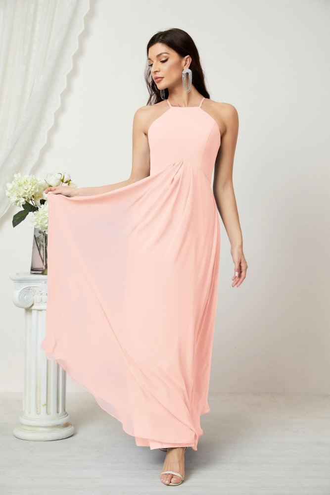 Baoleely - Vestido de dama de honor de gasa con cuello halter, largo, corte A, vestido formal de noche 2805 