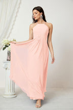 Baoleely - Vestido de dama de honor de gasa con cuello halter, largo, corte A, vestido formal de noche 2805 