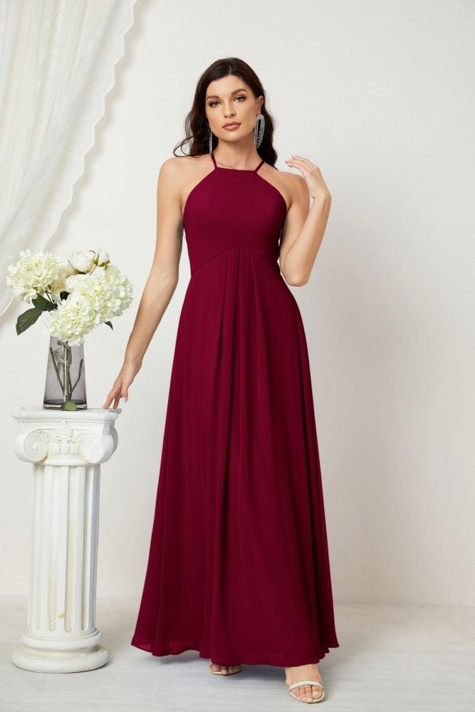 Baoleely - Vestido de dama de honor de gasa con cuello halter, largo, corte A, vestido formal de noche 2805 