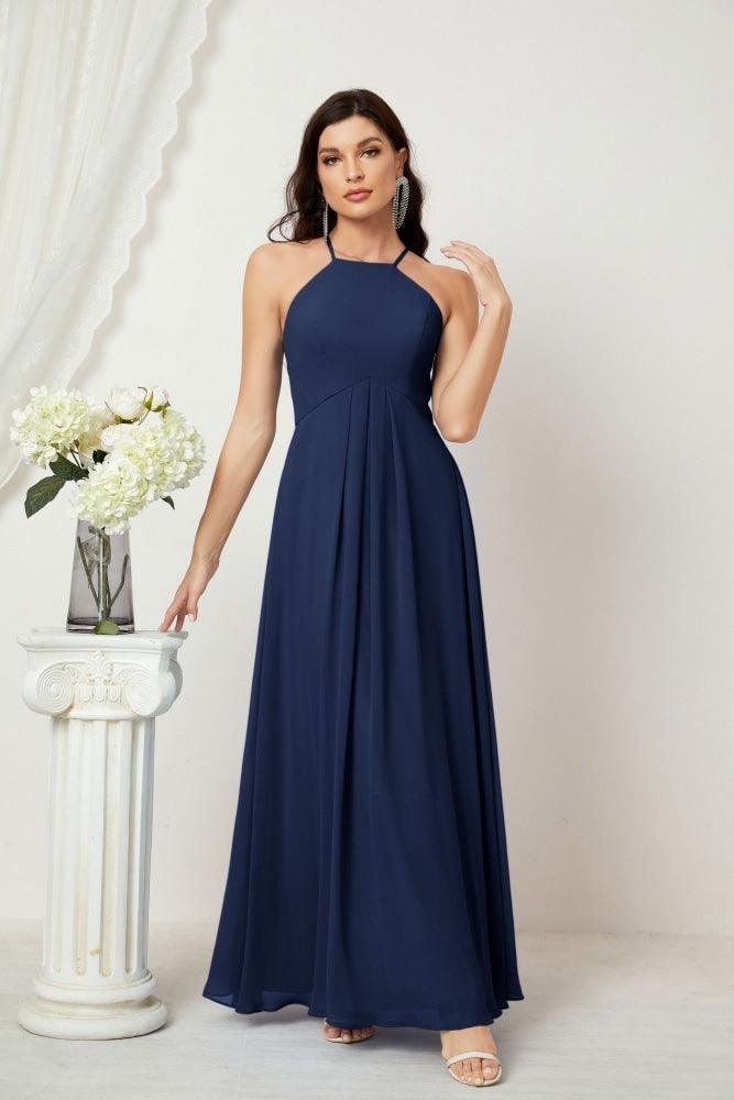 Baoleely - Vestido de dama de honor de gasa con cuello halter, largo, corte A, vestido formal de noche 2805 