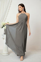 Baoleely - Vestido de dama de honor de gasa con cuello halter, largo, corte A, vestido formal de noche 2805 
