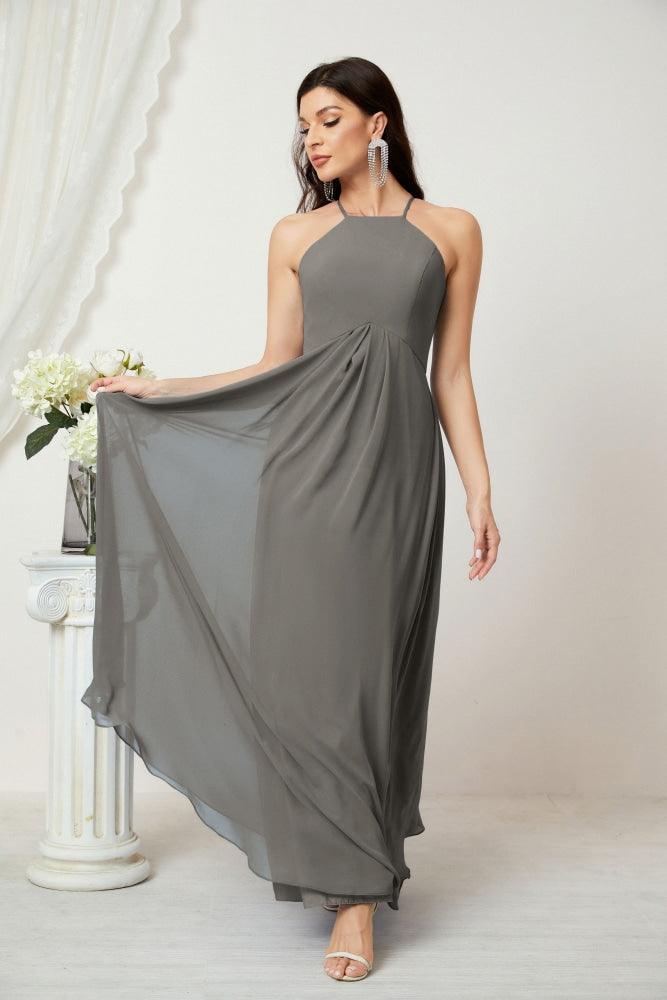 Baoleely - Vestido de dama de honor de gasa con cuello halter, largo, corte A, vestido formal de noche 2805 