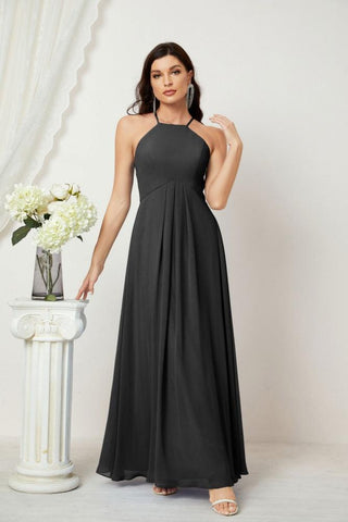 Baoleely - Vestido de dama de honor de gasa con cuello halter, largo, corte A, vestido formal de noche 2805 