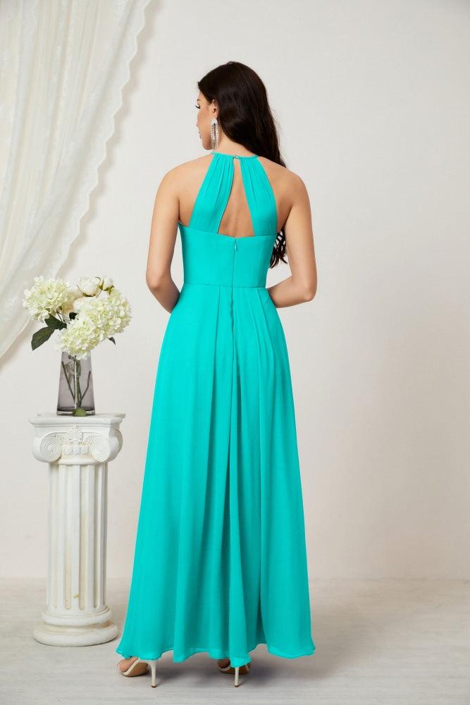 Baoleely - Vestido de dama de honor de gasa con cuello halter, largo, corte A, vestido formal de noche 2805 