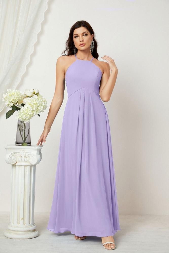 Baoleely - Vestido de dama de honor de gasa con cuello halter, largo, corte A, vestido formal de noche 2805 